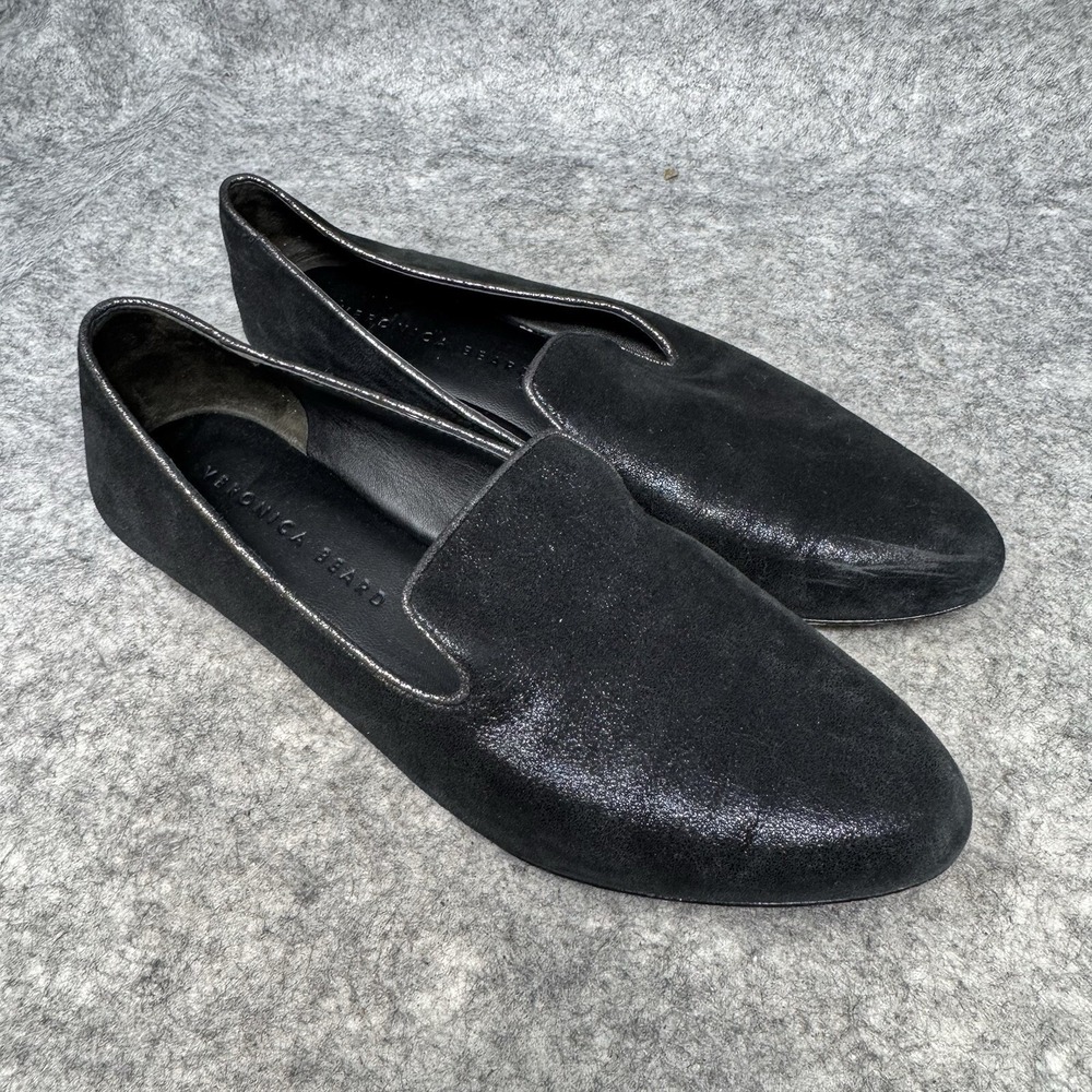 Veronica Beard Griffin Pointed Toe Loafer Womens Size 6.5 Black Metallic Shoes